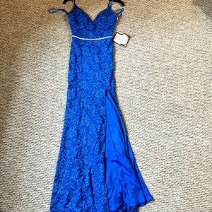 Macy’s Sparkly Navy Blue Prom Dress with slit along the leg - size small